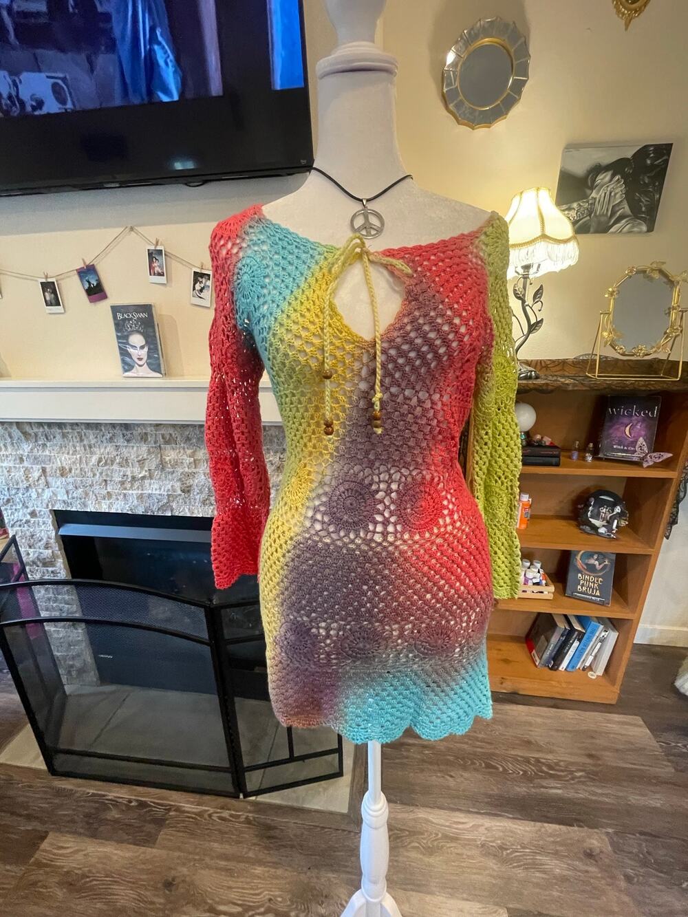 fairycore angie rainbow crochet 3/4 length sleeve